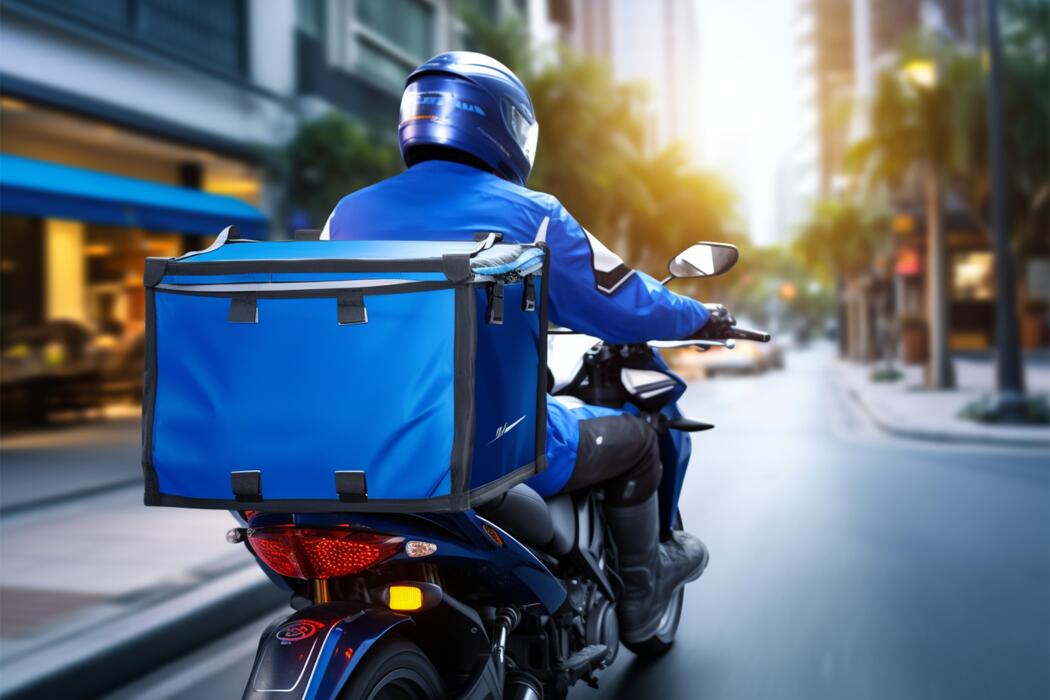 motorcycle delivery blue clad courier transports parcels with speed and efficiency ai generated photo